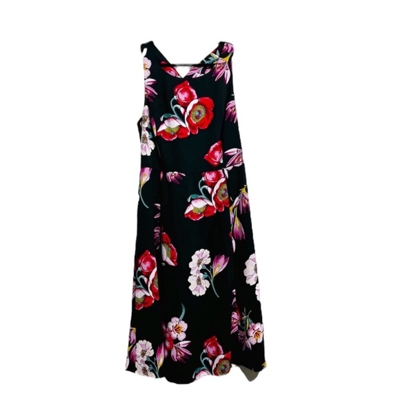 ANN TAYLOR FACTORY Floral Print Crossback Bow Dress Black w/ Colorful Florals 6 - Picture 3 of 10